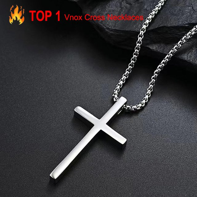 Vnox Halskette mit Kreuz-Anhänger, Edelstahl, Silber, Unisex - Bild 1
