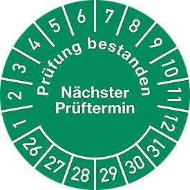 moedel Prüfplakette Prüfung bestanden in Grün, Folie, Durchmesser: 30 mm, 10 Stück pro Bogen - Bild 1