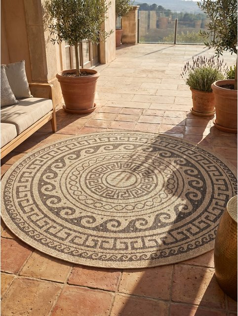 Kadima Design Outdoor Teppich KAUNS in Schwarz, runder Vintage-Stil aus Polypropylen, Durchmesser: 200 cm - Bild 1