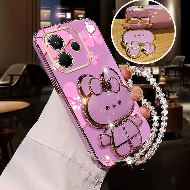 Kristall Telefonhülle mit Blumen- und Kaninchen-Design für Xiaomi Redmi Note 14 13 12 Pro Plus und weitere Modelle, Farbe: Lila - Bild 3