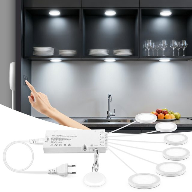 MALITAI LED Puck Lichter für die Küche, ultradünne runde Schrankbeleuchtung in Weiß, selbstklebend und per Touch dimmbar - Bild 1
