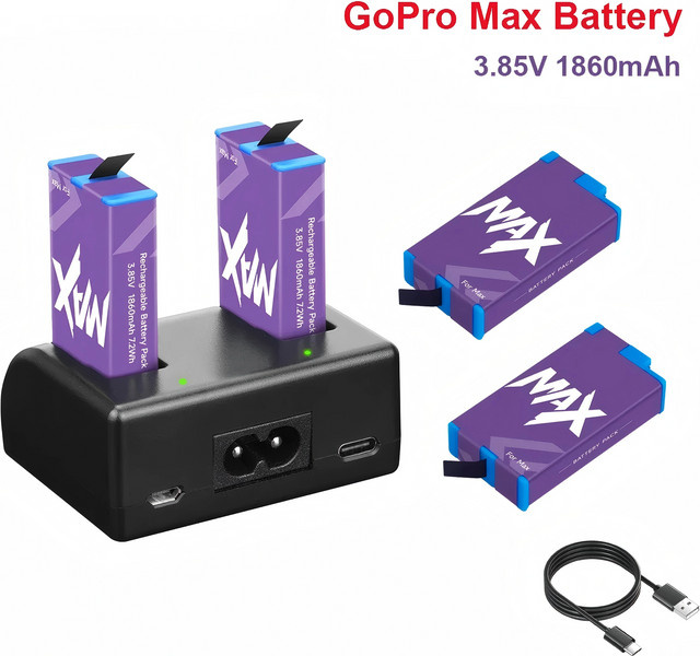 GoPro Max Akku-Doppelladegerät mit 1860mAh Akku für GoPro Hero Max 360 Action Kamera Zubehör - Bild 1