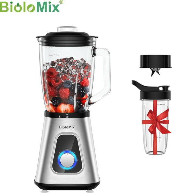 BioloMix professioneller Smoothie-Mixer in Silber mit 1300 W Leistung und 1,5 l Glasbehälter - Bild 1
