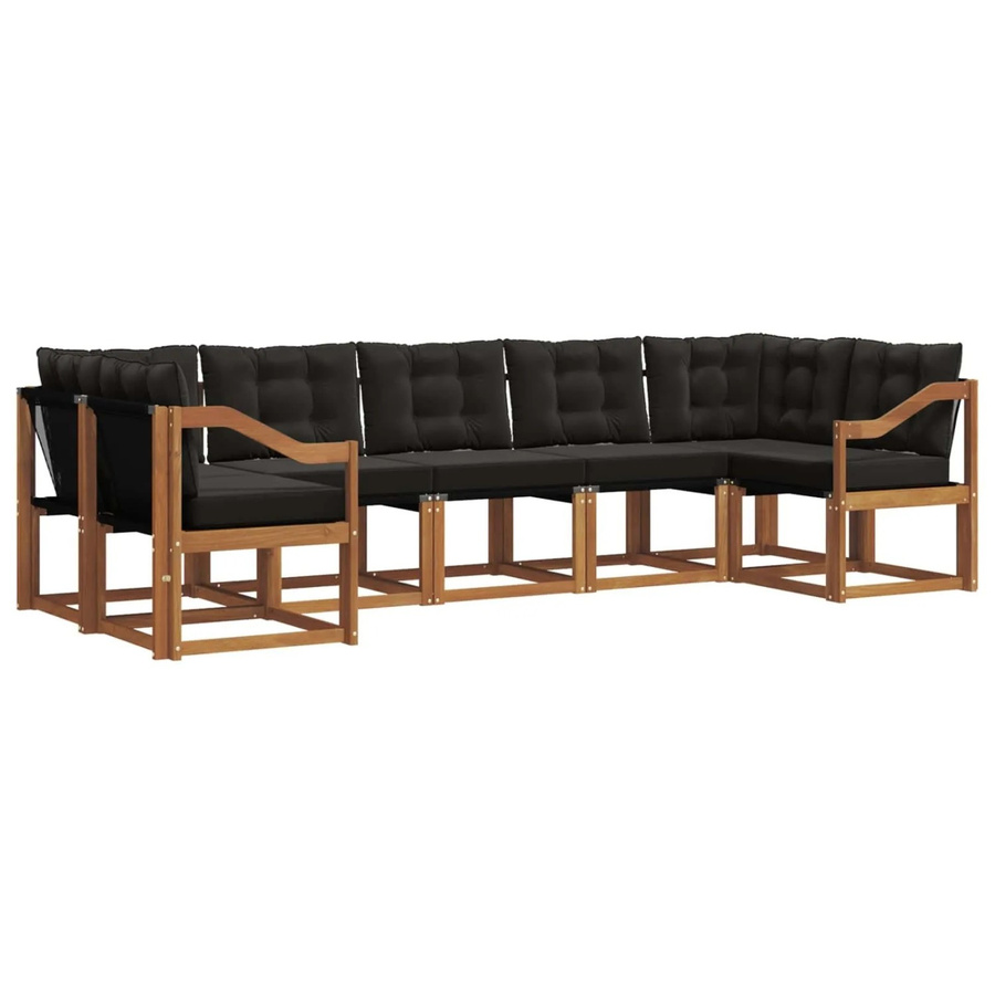 vidaXL Outdoor-Sofagarnitur 7-teilig L-Form aus Akazienholz mit Textilene und Kissen in Schwarz und Natur - Bild 2