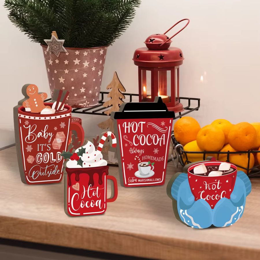 Putuo Decor 4-teilige Weihnachts-Holztischdekoration Heiß-Kakao-Motiv in Multicolor - Bild 2