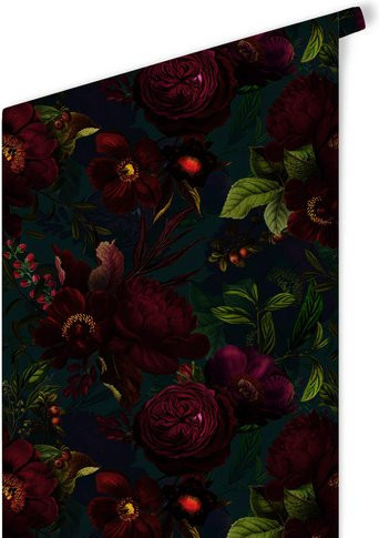 K&L Wall Art Vliestapete Vintage Barock Rosen Blüten in Dunkel und Mehrfarbig, matt - Bild 1