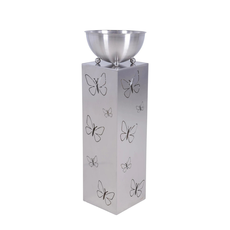 DELUKE Pflanzsäule BERLIN aus Edelstahl in Silber mit rundem Pflanzkübel für Terrasse und Außenbereiche, Höhe: 75,5 cm, Breite: 25,0 cm, Tiefe: 25,0 cm - Bild 2