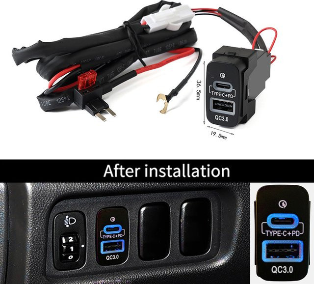 KEBETEME Auto USB Ladegerät mit PD Schnellladung und QC 3.0 sowie USB-C in Schwarz für Mitsubishi Outlander, Lancer und Pajero - Bild 1