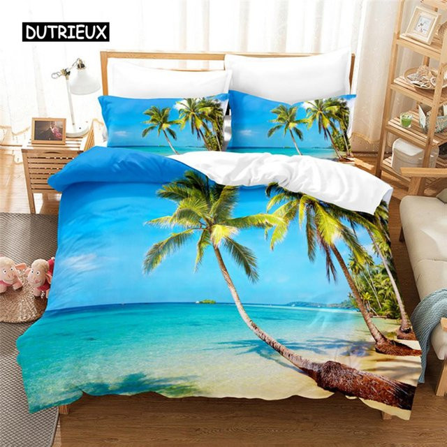Binchi Outdoor Product Bettwäscheset Hawaiianische Küste mit 3D-Digitaldruck, Blau, B/H: 200 x 200 cm - Bild 1