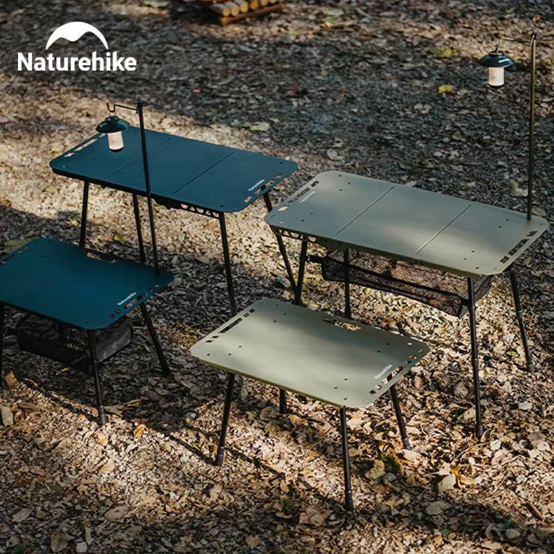 Naturehike IGT Campingtisch 2025, höhenverstellbarer Klapptisch mit hängender Laternenstange in Schwarz - Bild 3