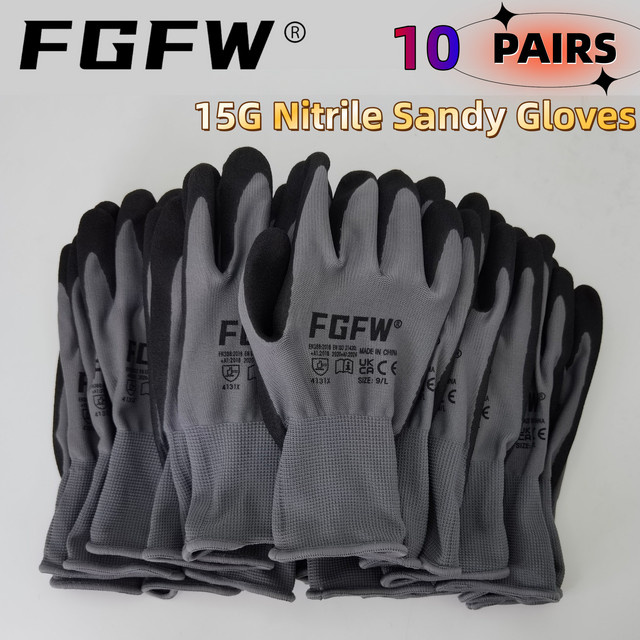 FGFW 10 Paar Arbeitshandschuhe aus Nitrilschaum in Grau, EN388 Level 4 Mechanikerhandschuhe für Industrie und Autoreparatur - Bild 1