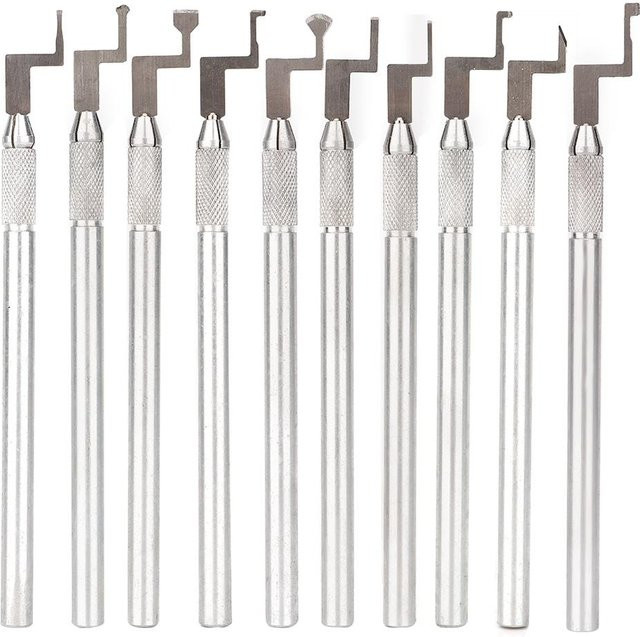 CosyHome 10er Set DIY Wachsschnitzstifte aus Metall und gehärtetem Stahl als Gravurmesser für die Schmuckherstellung in Weiß und Silber - Bild 1