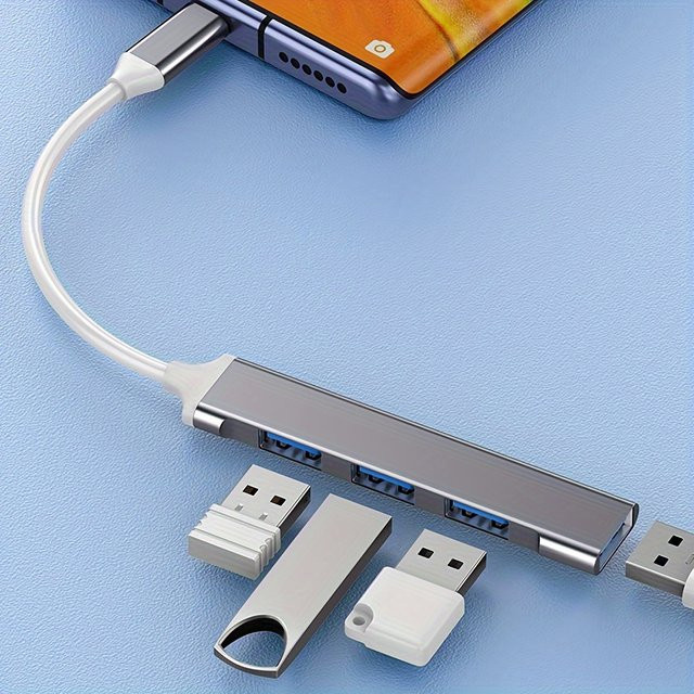 4 Port USB-C Multi Splitter Hub mit USB 3.0 und USB 3.1 OTG Adapter in Silber oder Grau für Xiaomi, Lenovo und Macbook - Bild 1