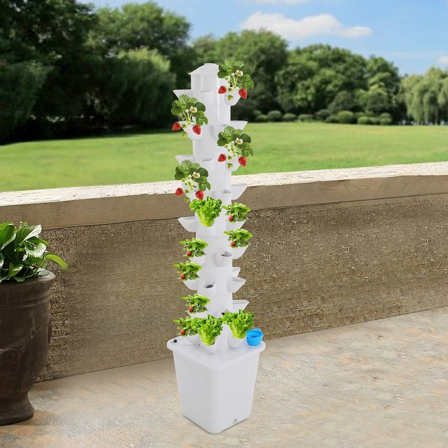 Bymaocar Hydroponik-Anzuchtset in Weiß mit 45 Pflanzstellen, 9 Etagen, Wasserstandsanzeige und Wasserpumpe für Gemüse, Obst und Blumen, Höhe: 115 cm, Breite: 25 cm, Tiefe: 26,5 cm - Bild 1