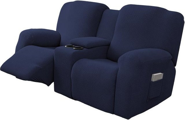 8-teiliges wasserdichtes Set Sofaüberzüge für 2-Sitzer Relaxsofas in Blau mit Mittelkonsole - Bild 1