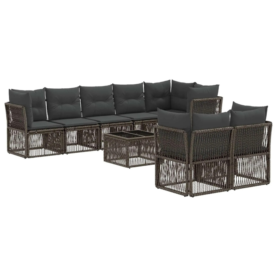 vidaXL Gartensofa-Set 9-teilig in Grau, modernes Poly-Rattan-Lounge-Set mit Polsterkissen und Couchtisch für Garten und Terrasse - Bild 2