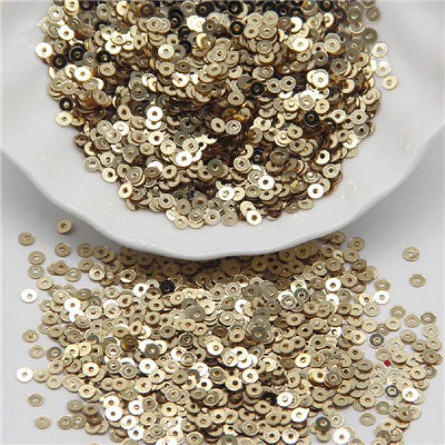 Runde Pailletten für DIY-Handwerk und Nähen von Chen-Wei in Light Gold, 5mm, 1000 Stück - Bild 1