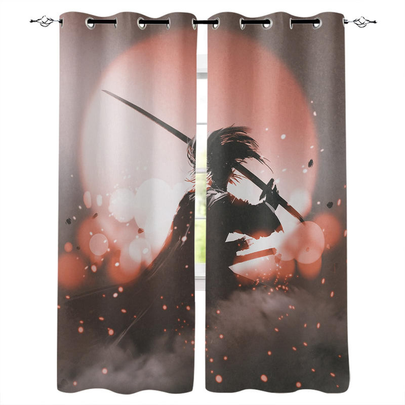 Japanische Anime-Figur Bushido Vorhänge aus Polyester, mehrfarbig, B: 135 cm, H: 60 cm - Bild 3