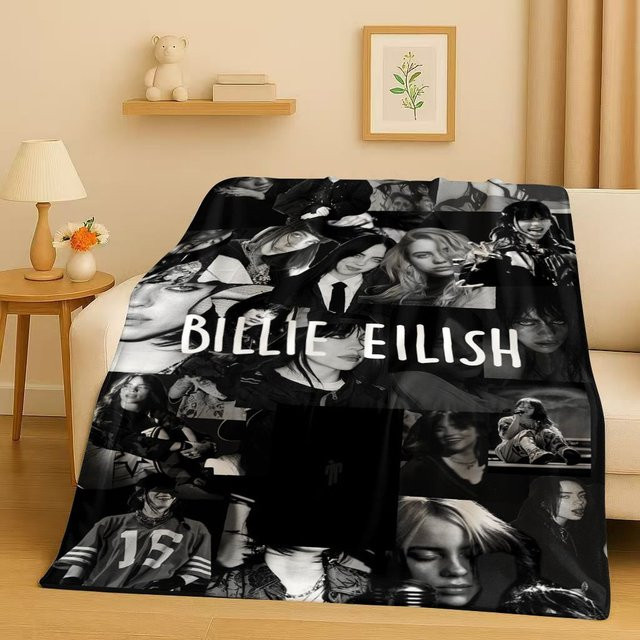 Billie Eilish Hit Me Hard and Soft Flanelldecke, ultraweiche Plüschdecke aus Polyester in Schwarz, B/B: 130 x 150 cm - Bild 1