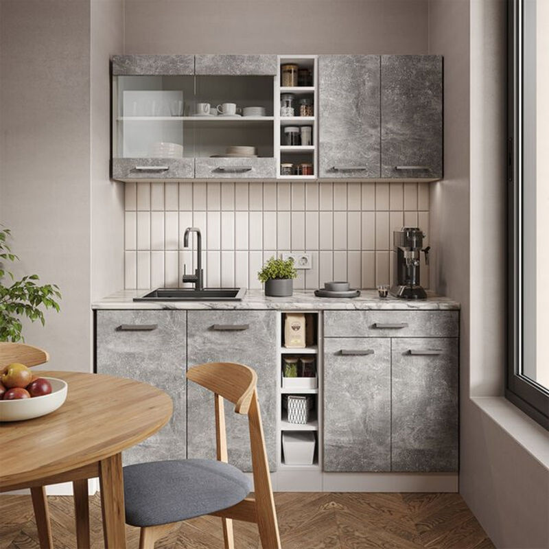 Vicco R-Line Single Küchenzeile Einbauküche in Weiß und Beton, Breite: 160 cm - Bild 2
