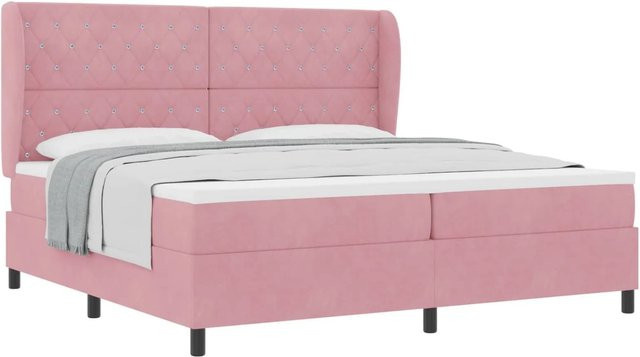 vidaXL Boxspringbett mit Matratze und Taschenfederkern in Rosa, B/T: 200 x 200 cm - Bild 1