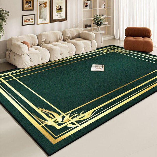 Karpetti Wohnzimmerteppich Grün mit goldener Bordüre, weich und rutschfest, B/T: 60 x 90 cm - Bild 1