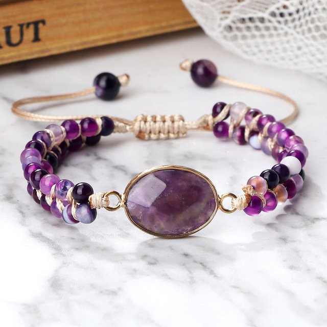 Reliatonny Armband, lila Achat, Perlen, Unisex - Bild 1