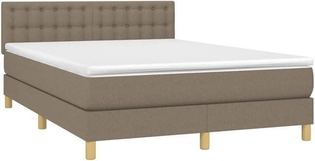 vidaXL Boxspringbett Hybrid mit Matratze und LED-Unterbettbeleuchtung sowie USB-Anschluss, Farbe: Taupe, B/T/H: 140 x 190 x 88 cm - Bild 1