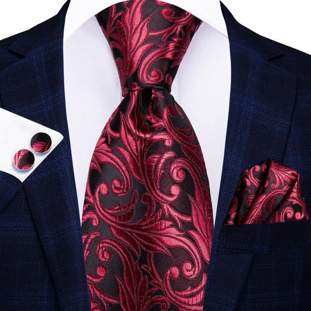 Hi-Tie Krawatten Set, Seide, Herren, Blumen Paisley, Schwarz Gold, Brown - Bild 1