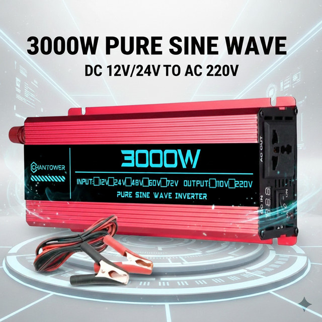 ZELMT Reiner Sinus-Wechselrichter 12V auf 220V DC zu AC 1600W 3000W Tragbarer Stromwandler in Rot - Bild 1