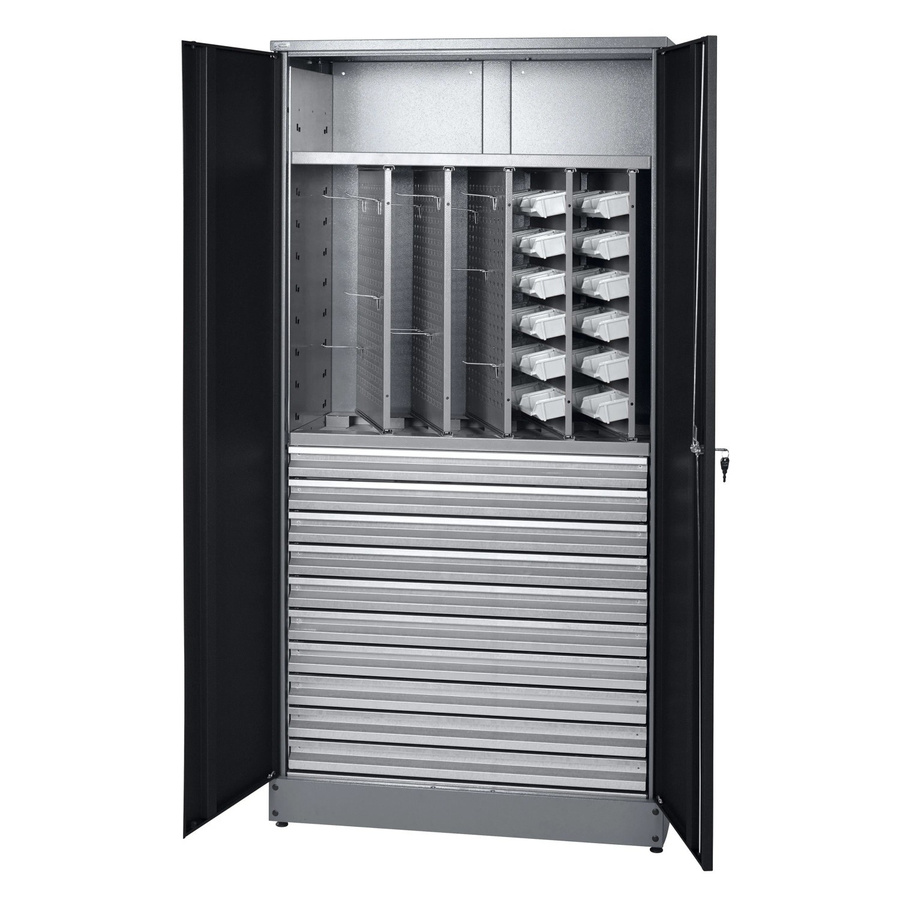 Küpper Materialschrank aus Stahlblech mit 2 Türen und 10 Schubladen, Schwarz-Hellgrau, H x B x T: 180 x 91 x 45 cm - Bild 2