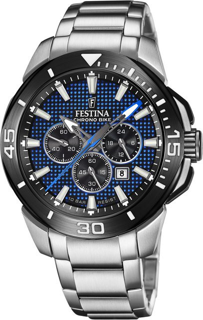 Festina Chronograph Herrenuhr, Edelstahl, Quarz, 47 mm, Blau, 10 ATM - Bild 1