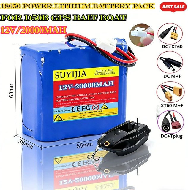 SUYIJIA 12V 20000mAh Lithium-Ionen-Akkupack D50B GPS Köderboot Akku in Blau mit Barrel-Plug - Bild 1