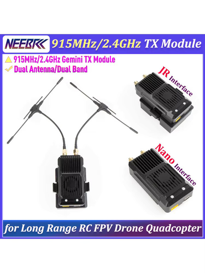 NeebRC ELRS Gemini TX Modul mit Dualantenne für 915MHz/2.4GHz, JR/Nano Schnittstelle, Schwarz - Bild 4
