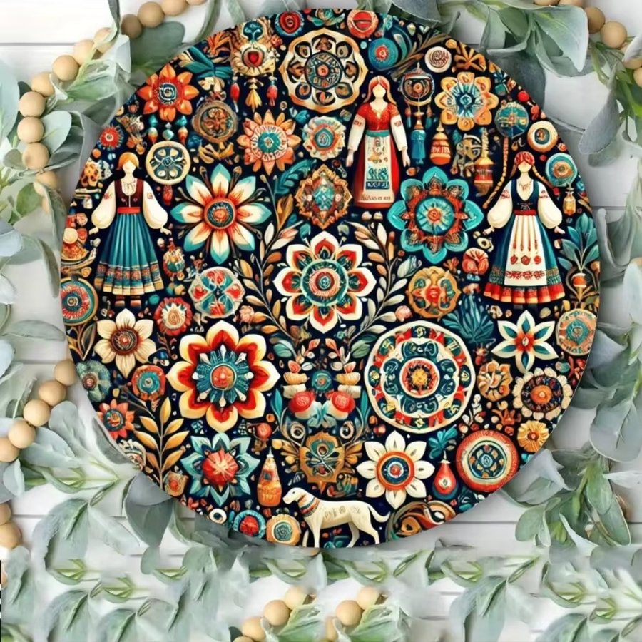 Potdemiel Russisches Weißblechgemälde mit floralem Volkskunstmotiv in Multicolour, Durchmesser: 20 cm - Bild 2