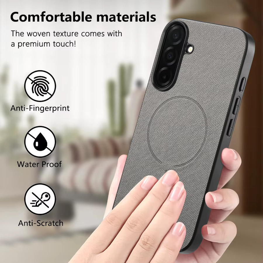 Luxuriöse kabellose Ladehülle mit Mattleder-Panel für Samsung Galaxy S26 Ultra, S25 Edge, S24 FE und S23 Plus mit weichem Rahmenschutz in Grün und Grau - Bild 4