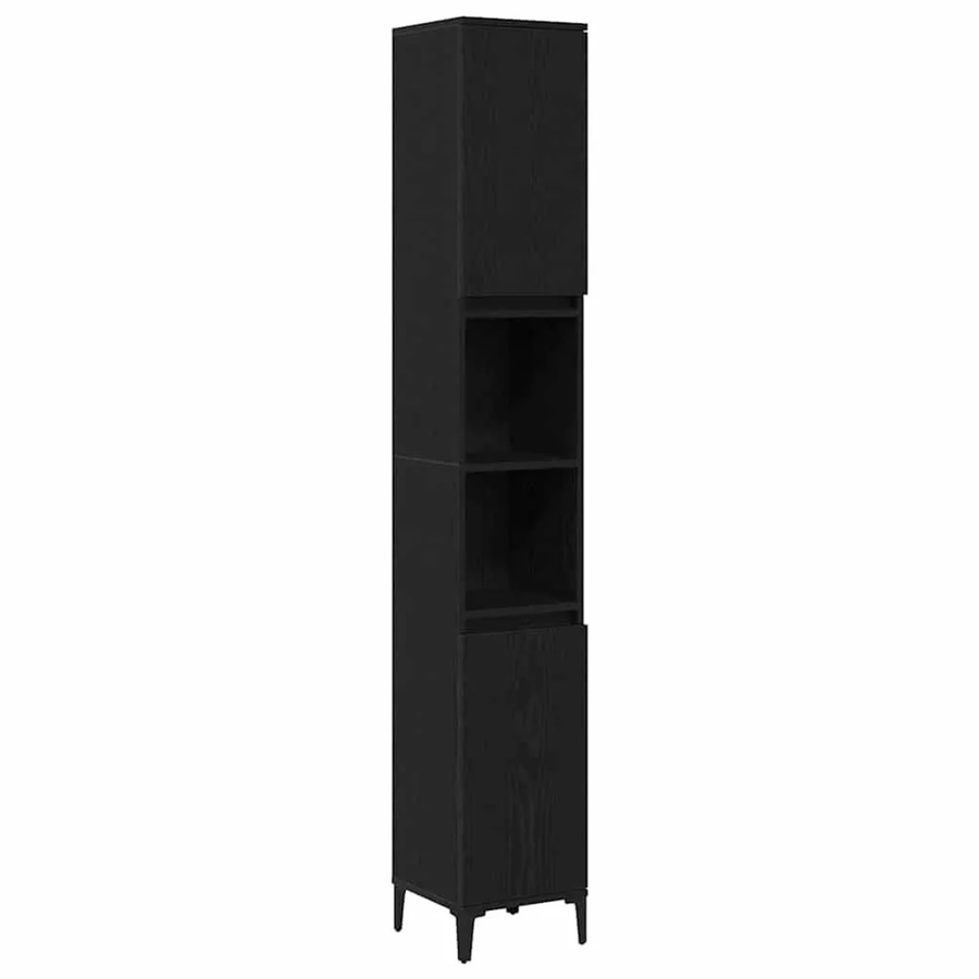 vidaXL Badezimmerschrank in Schwarz und Eichen-Optik mit Tür und Regalfächern, B/T/H: 30 x 30 x 190 cm - Bild 2