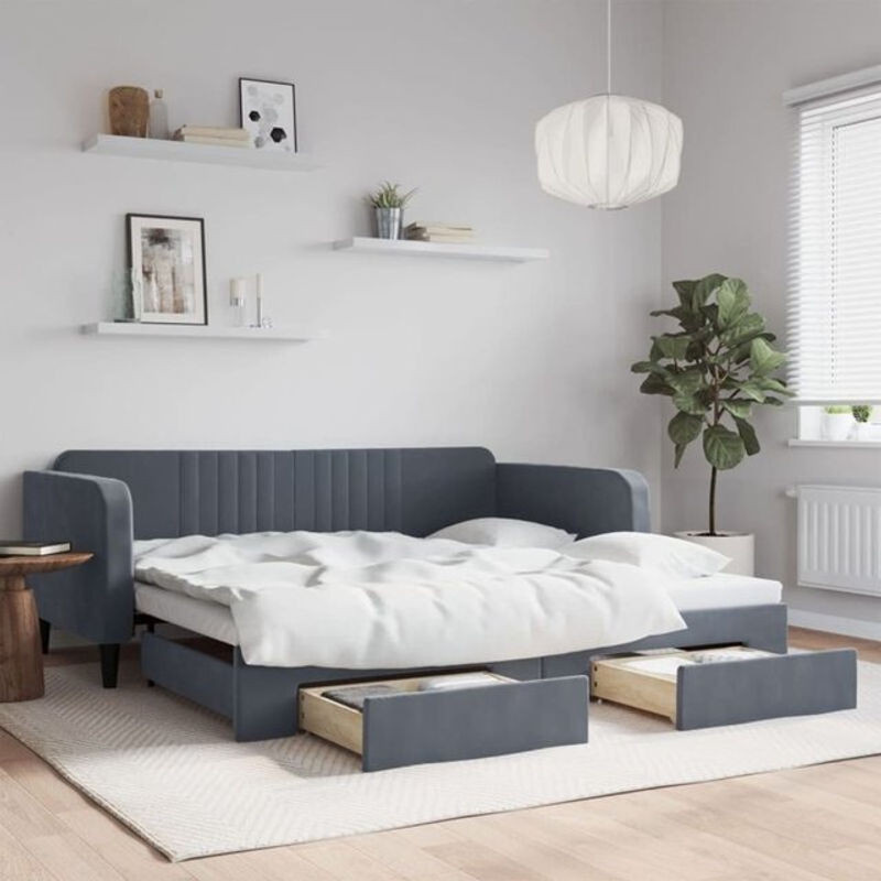 Vidaxl Funktionsbett Tagesbett aus Samt mit Schubladen in Anthrazit B/T/H: 200 x 100 x 75 cm - Bild 1