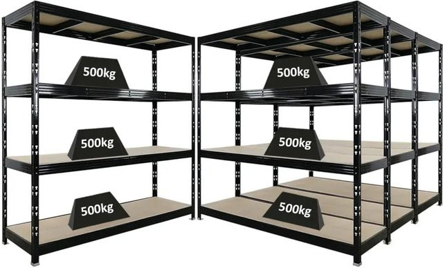4er Set PROREGAL Rhino Profi Schwerlastregal Schwarz mit 4 Spanplatten-Ebenen, B/H/T: 200 x 200 x 60 cm, 500 kg Fachlast pro Ebene - Bild 1