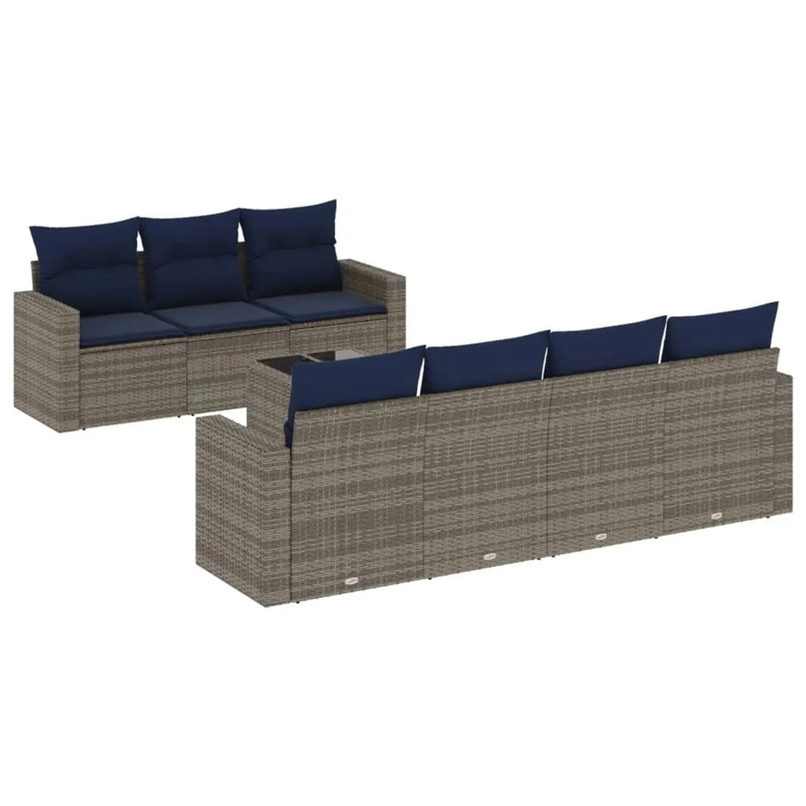 vidaXL 8-teilige Garten-Sofagarnitur in L-Form aus grauem Poly-Rattan mit Kissen und Tisch - Bild 2
