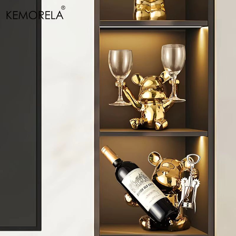 KEMORELA Keramik Weinregal mit Flaschenöffner in Cartoon-Design als dekoratives Tischregal für Küche und Bar in Gold oder Silber - Bild 2