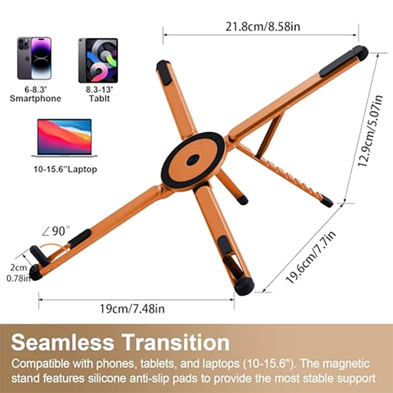 Magnetischer 3-in-1 Faltbarer Handyständer und Laptop-Ständer aus Aluminium-Legierung, 8-stufig verstellbar, Farbe: Silber - Bild 2