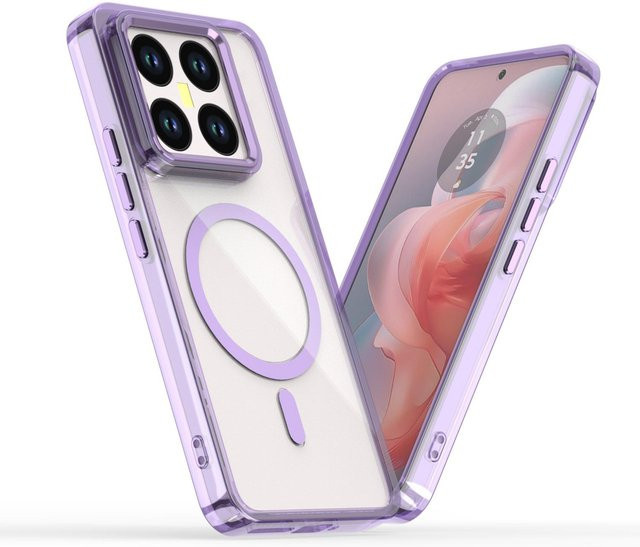 Durchsichtige magnetische Handyhülle für Xiaomi Mi 14T und Mi 14T Pro, MagSafe kompatibel, stoßfeste Schutzhülle aus PC und TPU, Farbe: Transparent/Lila - Bild 1