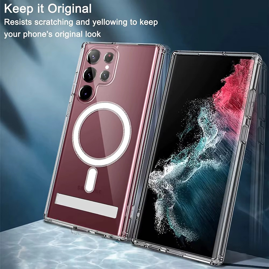 Transparentes Samsung Galaxy Schutzgehäuse mit Kristall-Optik und stoßfester Metallständer für Galaxy S22 Ultra, S23 Plus und S21 FE - Bild 5