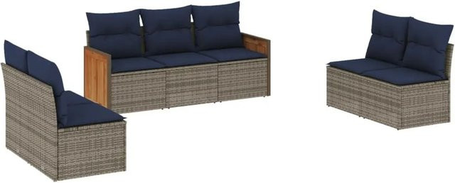 vidaXL 7-tlg Gartensofa-Set in L-Form mit Kissen, Grau, Polyrattan und Metallgestell - Bild 1