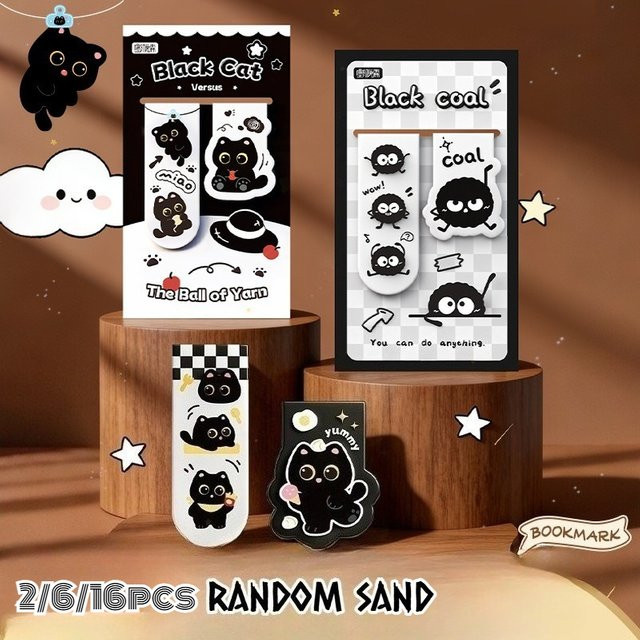 TWBEB Magnetische Lesezeichen Schwarze Katze aus Carbon für Studenten und Schule, Set in Schwarz - Bild 1