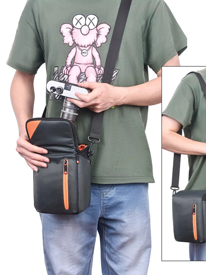 Fosoto Micro Einzeltasche in Schwarz als Schultertasche und Rucksack für Kameras von Canon PowerShot, Panasonic, Nikon und Sony - Bild 7