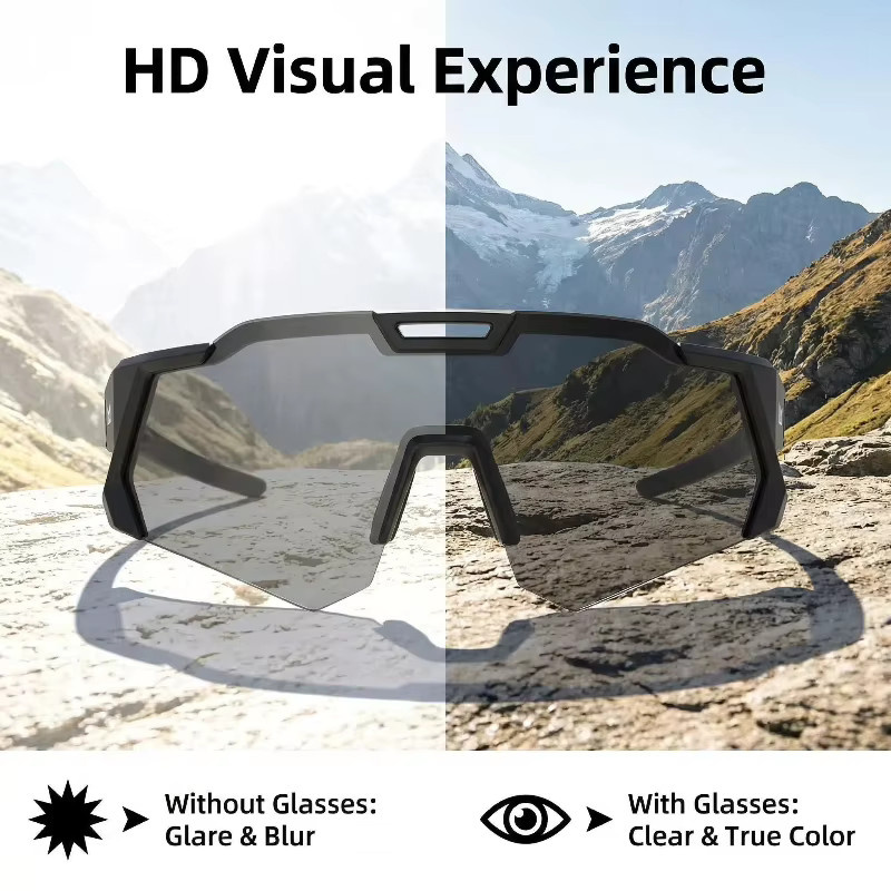 MWWIN Radsportsonnenbrille, Unisex, Vollrand, Kunststoff, Schwarz - Bild 3