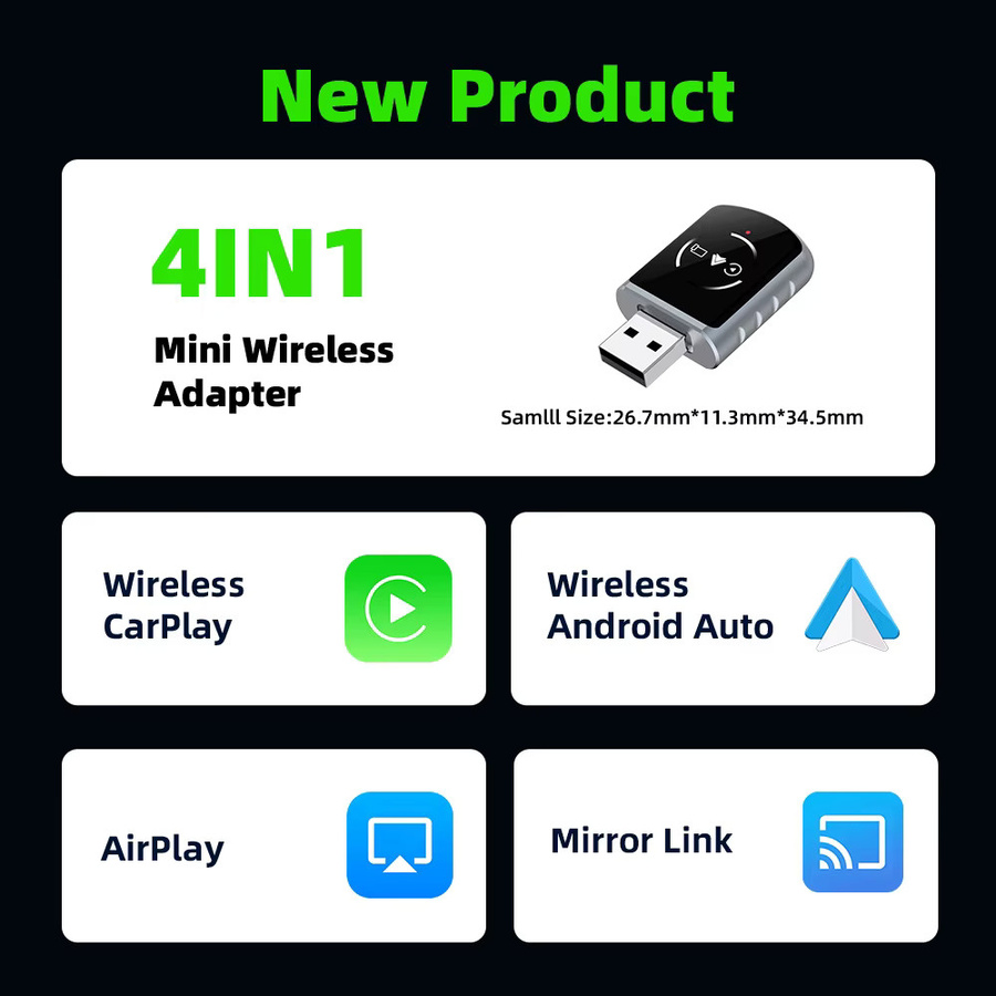 uhulamb 4-in-1 Wireless CarPlay Adapter für Apple Mirror Link und Android Auto Smart Box zur kabellosen Nutzung für Autos mit kabelgebundenem CarPlay - Bild 4