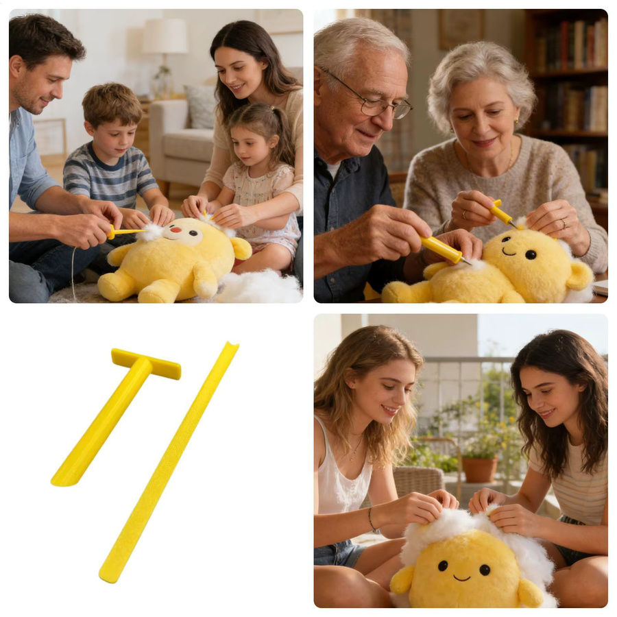 Gelbes Füllwerkzeug aus Kunststoff für Stofftiere und DIY-Bastelprojekte - Bild 3